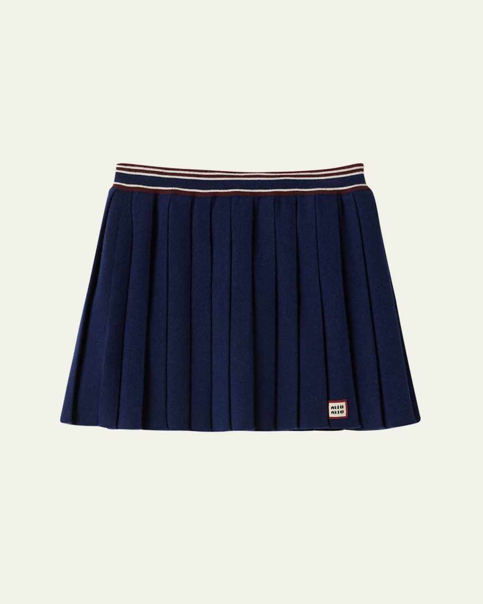 Pleated Wool Cashmere Mini Skirt